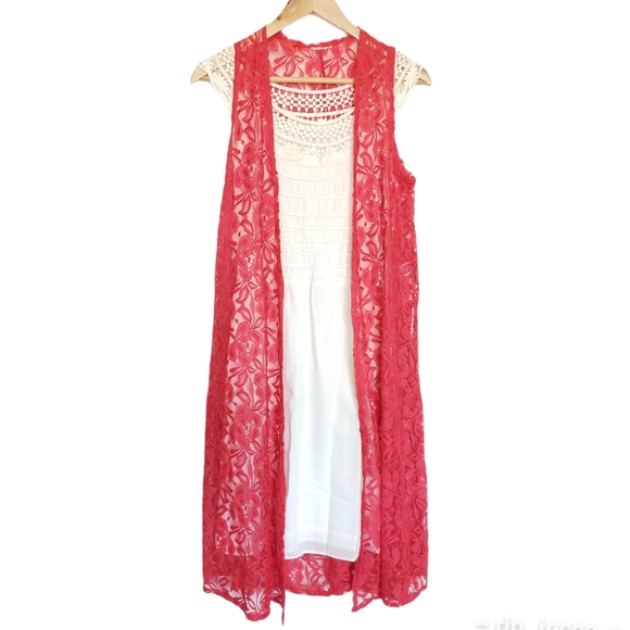 Tops - 5 for $25 coral lace long cardigan cover up